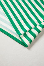 Blue Stripe Contrast Trim Polo Collar Ruffled Short Sleeve Blouse