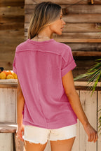 Bonbon Textured Knit Exposed Stitching T-shirt