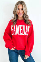 Fiery Red GAMEDAY Embroidered Patch Pattern Casual Shift Sweatshirt