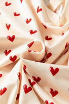 Beige Heart Print Round Neck Long Sleeve Regular Fit Sweatshirt