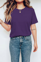 Orange Casual Plain Crew Neck Tee