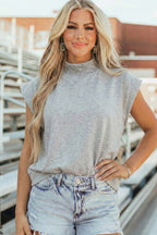 Pink Solid Color High Neck Cap Sleeve Loose Top