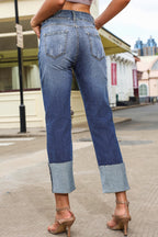 Sky Blue High Waist Distressed Straight Leg Jeans