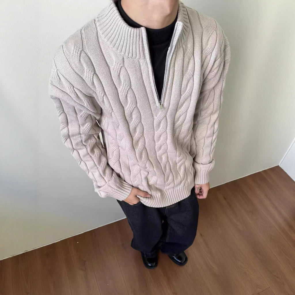 Men's Loose Fit Rich Man Hemp Pattern Coarse Knit Sweater