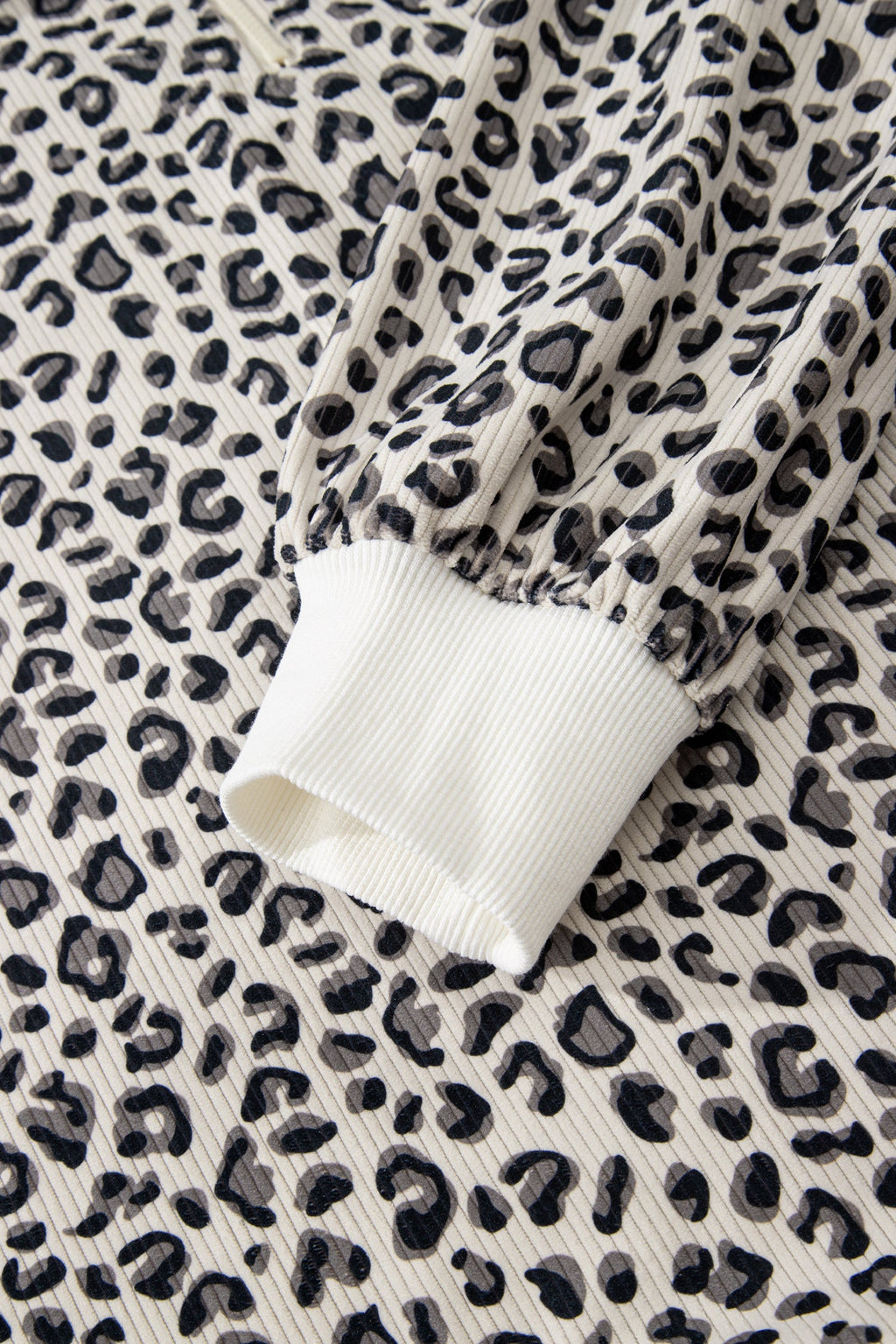 Brown Leopard Print Quarter Zip Corduroy Sweatshirt