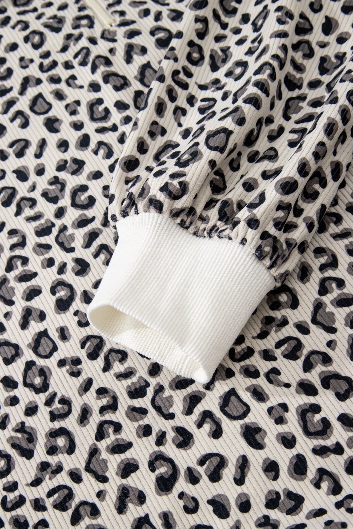 Brown Leopard Print Quarter Zip Corduroy Sweatshirt