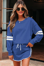 Orange Varsity Stripe Detail Drop Shoulder Pullover Mini Skort Set