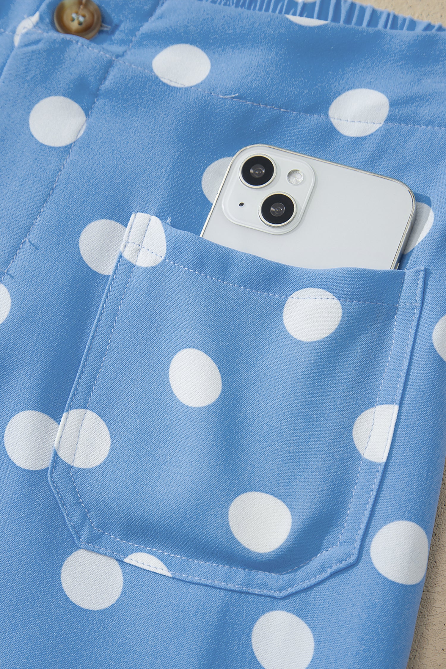 White Polka Dot Print Patched Pocket Mid-rise Straight Leg Pants