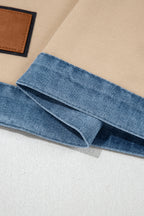 Beige Denim Color Block Patchwork Round Neck Tee