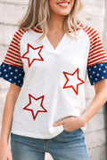 Fiery Red Star Detail Flag Inspired Short Sleeve Top