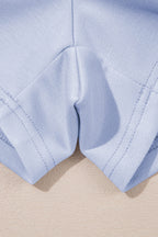 Beau Blue Puff Sleeve Pearl Embellished Scallop Trim Top 2 Piece Skort Set
