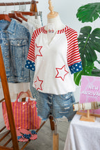Fiery Red Star Detail Flag Inspired Short Sleeve Top