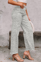 Brown Leopard Frayed Edge Wide Leg High Waist Jeans