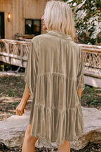 Dark Grey 3/4 Sleeve Tunic Babydoll Velvet Shirt
