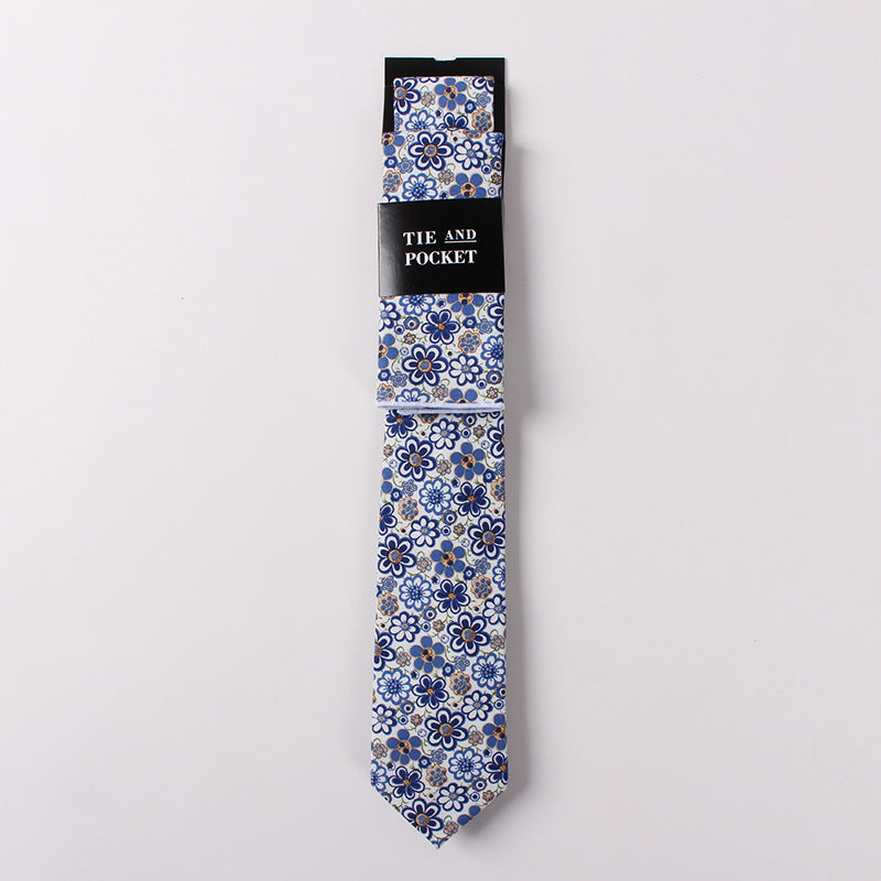 Necktie Suit Printed Cotton Necktie Pocket Towel Trendy Two Piece Set