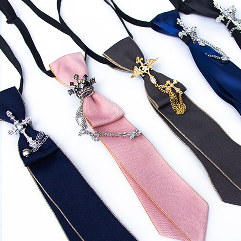 Sweet College Style Metal Chain Bow Tie Girls Shirt Accessory