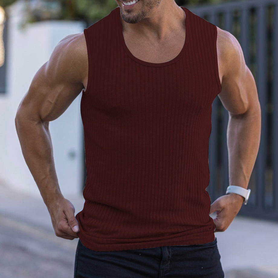 Men’s Summer Knitted Vertical Stripe Sleeveless Fitness Tank Top