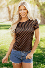 Black Checkerboard Round Neck Summer T Shirt