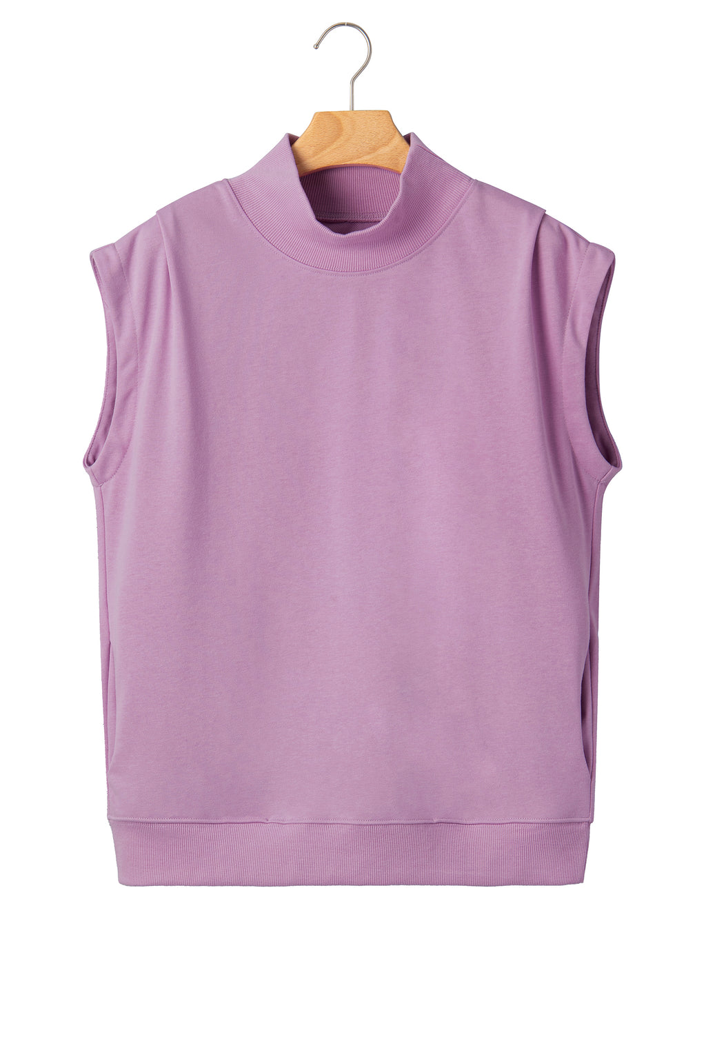 Pink Solid Color High Neck Cap Sleeve Loose Top
