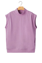 Pink Solid Color High Neck Cap Sleeve Loose Top