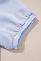 Beau Blue Puff Sleeve Pearl Embellished Scallop Trim Top 2 Piece Skort Set