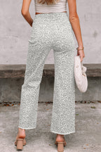 Brown Leopard Frayed Edge Wide Leg High Waist Jeans