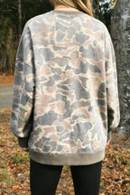 Multicolour Camo Print Ribbed Trim Casual Pullover Sweatshirt