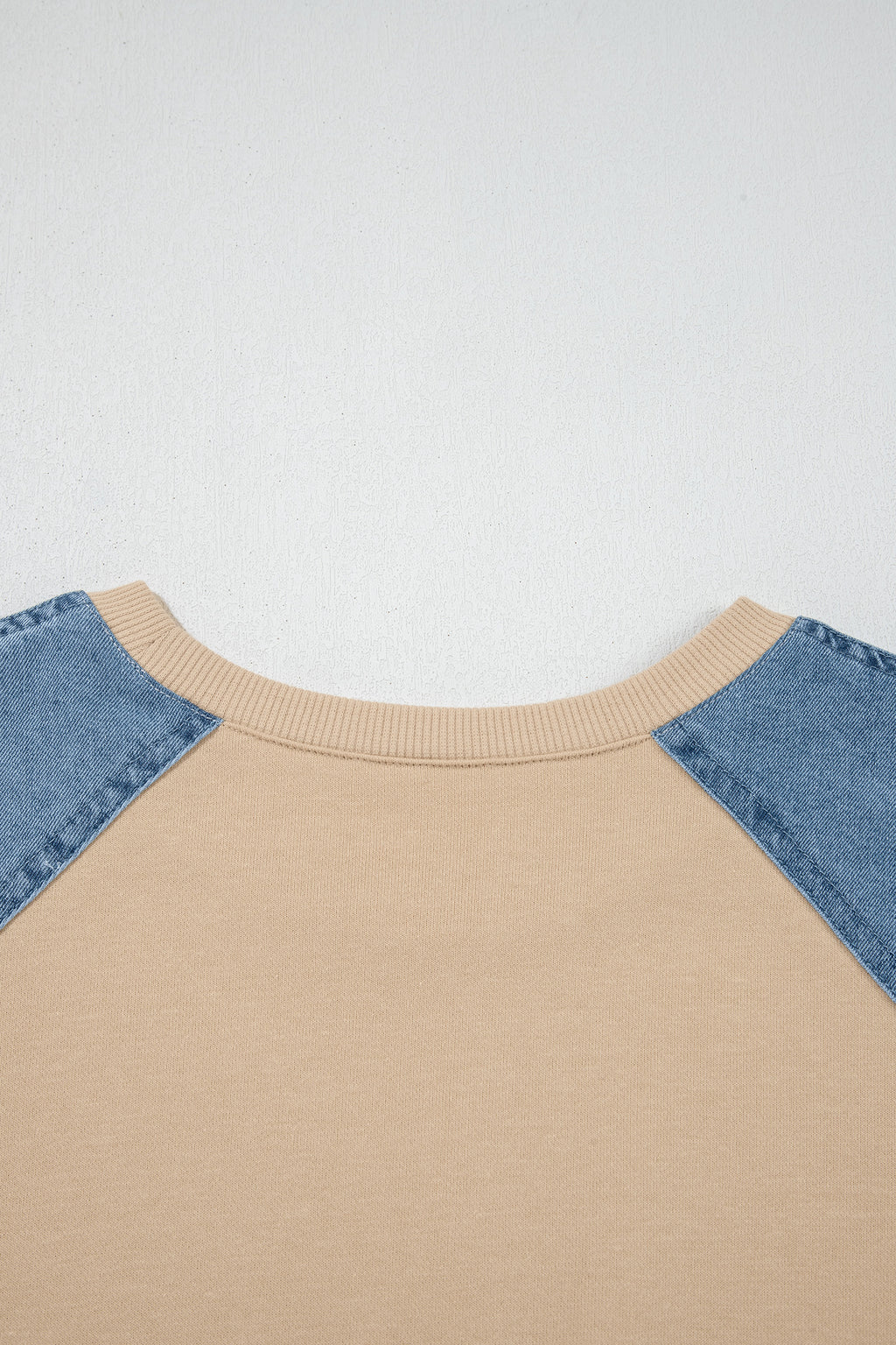 Beige Denim Color Block Patchwork Round Neck Tee