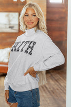 Light Grey High Neck Polka Dot Slogan Printed Baggy Sweatshirt