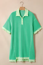 Mint Green Oversize Twist Ribbed Polo T Shirt Dress