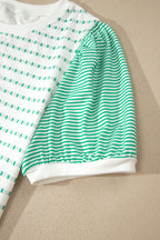 Green Striped Short Puff Sleeve Top