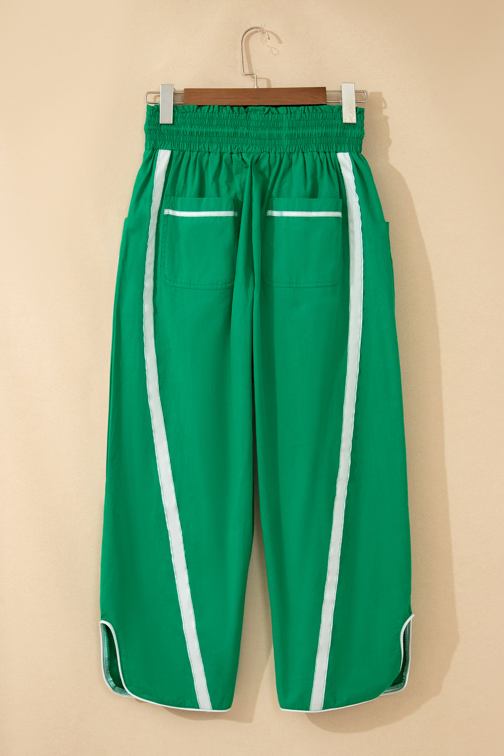 Black Contrast Striped Smocked Waist Drawstring Cropped Casual Pants