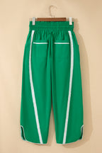 Black Contrast Striped Smocked Waist Drawstring Cropped Casual Pants