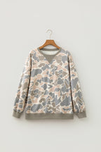 Multicolour Camo Print Ribbed Trim Casual Pullover Sweatshirt