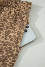 Khaki Leopard Drawstring Elastic Waist Star Patched Shorts