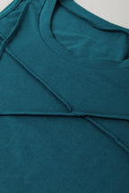 Blue Sapphire Solid Color Stitching Detail Round Neck Tank Top