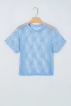 Beau Blue Sheer Floral Lace Boxy Tee