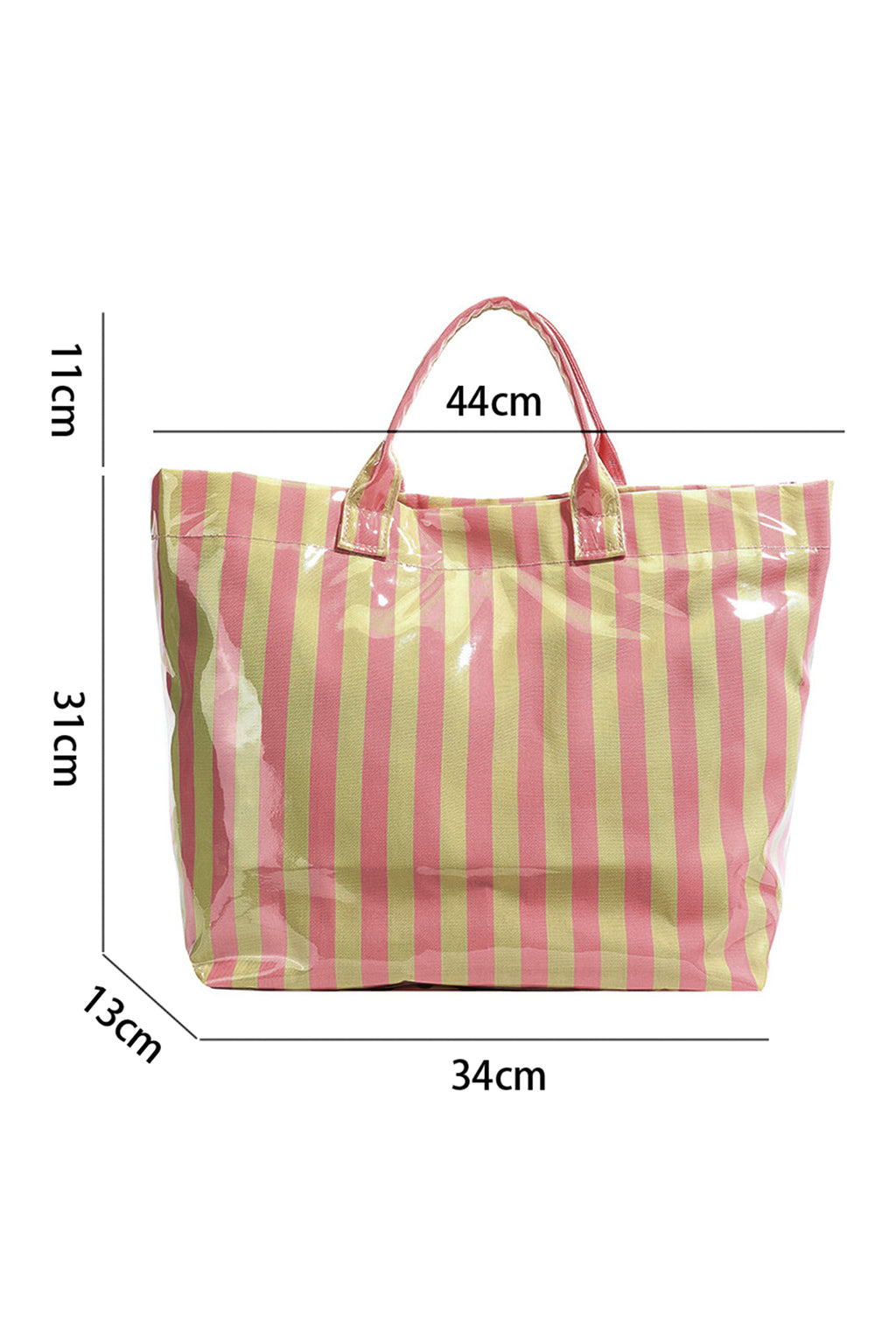 Blackish Green Glossy Striped Vinyl Large Tote Bag