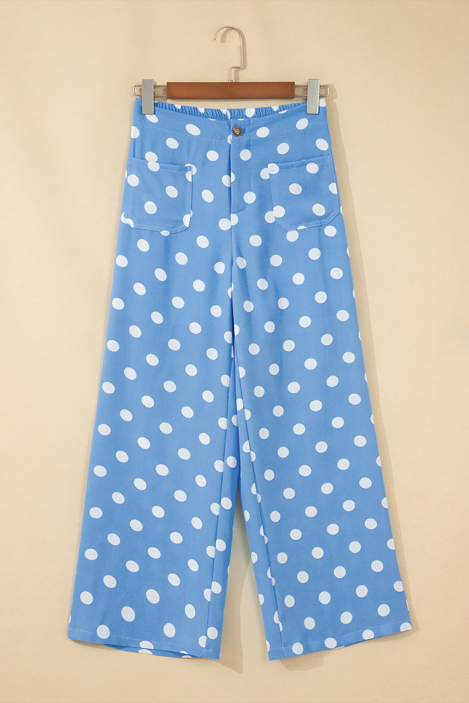 White Polka Dot Print Patched Pocket Mid-rise Straight Leg Pants
