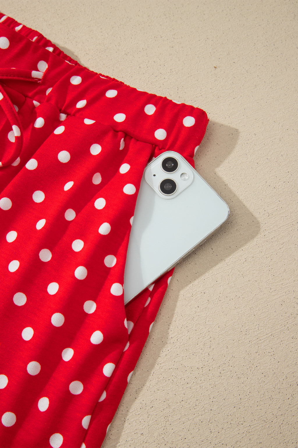 Fiery Red Polka Dot Drawstring Casual Mini Skort
