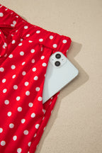 Fiery Red Polka Dot Drawstring Casual Mini Skort