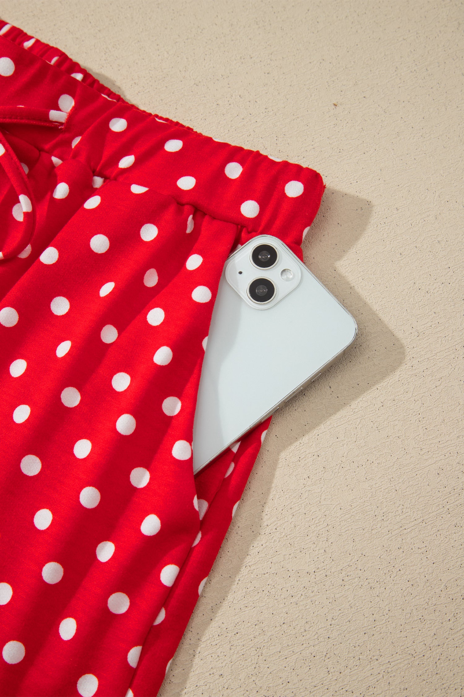 Fiery Red Polka Dot Drawstring Casual Mini Skort
