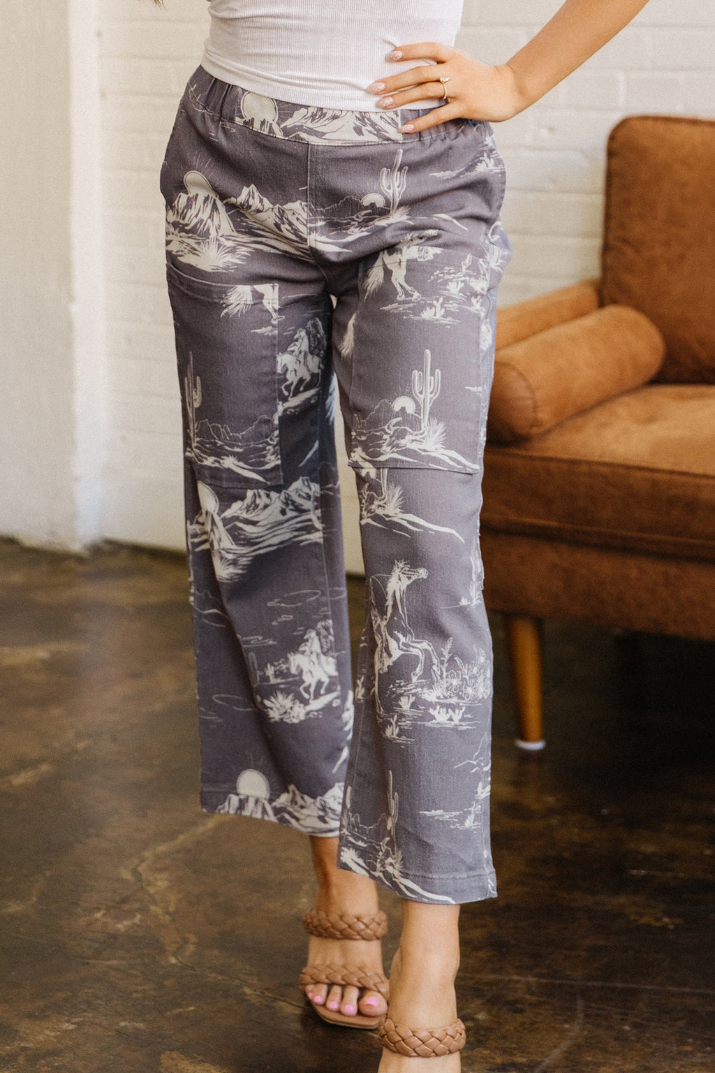Gray Wild West Riding Vintage Printed Shift Jeans