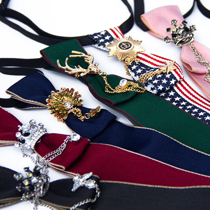 Sweet College Style Metal Chain Bow Tie Girls Shirt Accessory