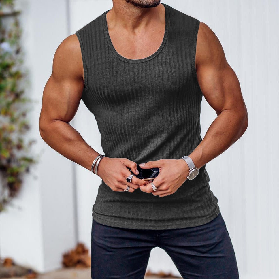 Men’s Summer Knitted Vertical Stripe Sleeveless Fitness Tank Top