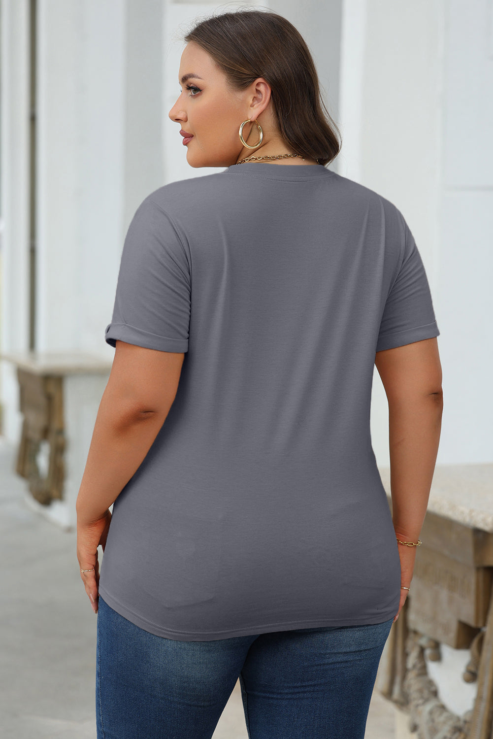 Orange Casual Plain Crew Neck Tee