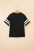 Dark Blue Varsity Striped Short Sleeve Crew Neck T Shirt