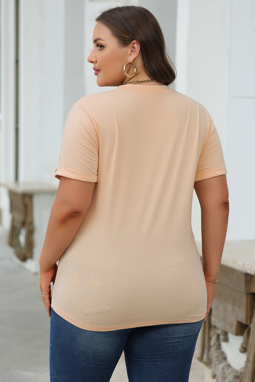 Orange Casual Plain Crew Neck Tee