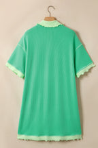 Mint Green Oversize Twist Ribbed Polo T Shirt Dress