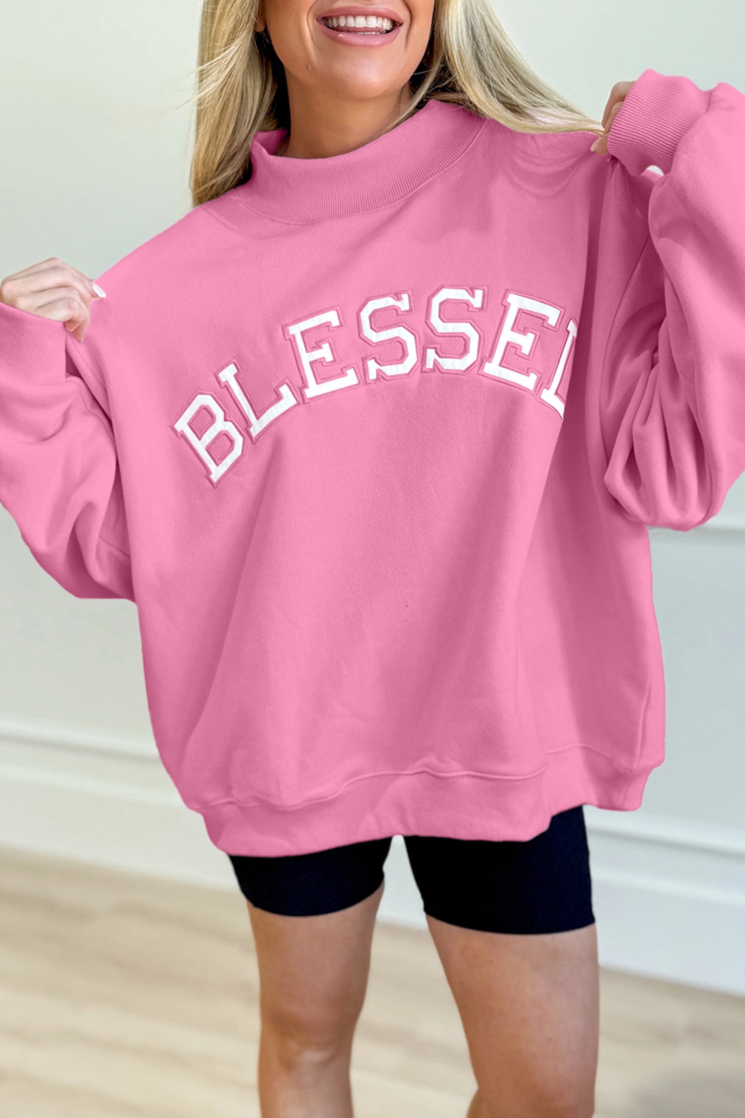 Apricot Pink Oversize Mock Neck Sweatshirt
